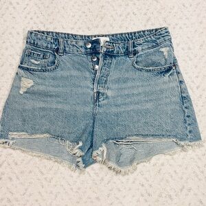 HM Distressed Denim Shorts Size 10 High Waist Button Fly Daisy Dukes Festival